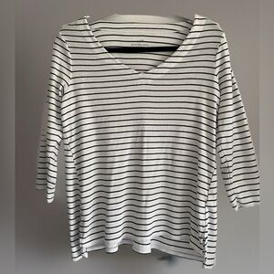 J. Jill Black & White Striped V Neck 3/4 Sleeve Top Size Small Petite 100% Pima